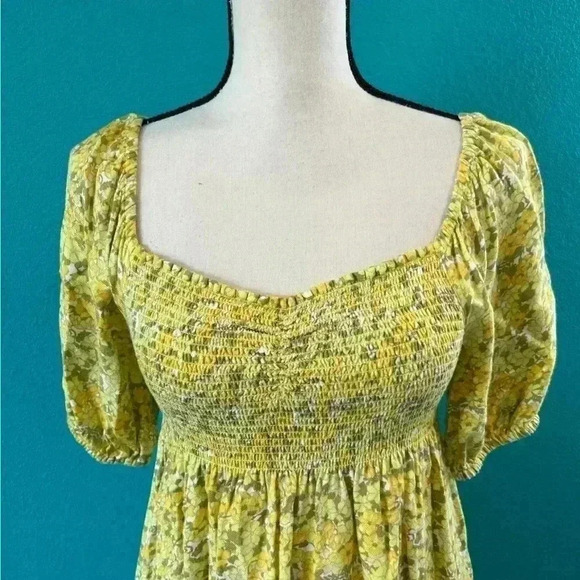 Volcom Wanna Have Fun Mini green and yellow floral smocked Dress - Picture 3 of 8